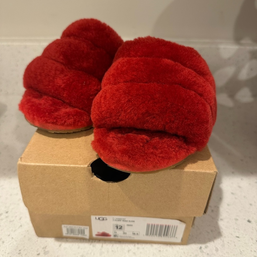 UGG Kids Plush Red Slippers